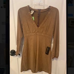 Long sleeve suede brown studded Dress